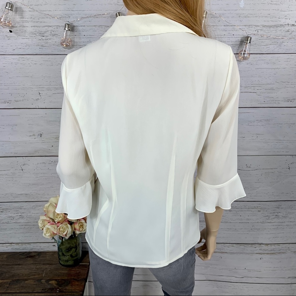 JUDITH HART Cream Ruffle Front Button-Down Blouse - Picture 8 of 11